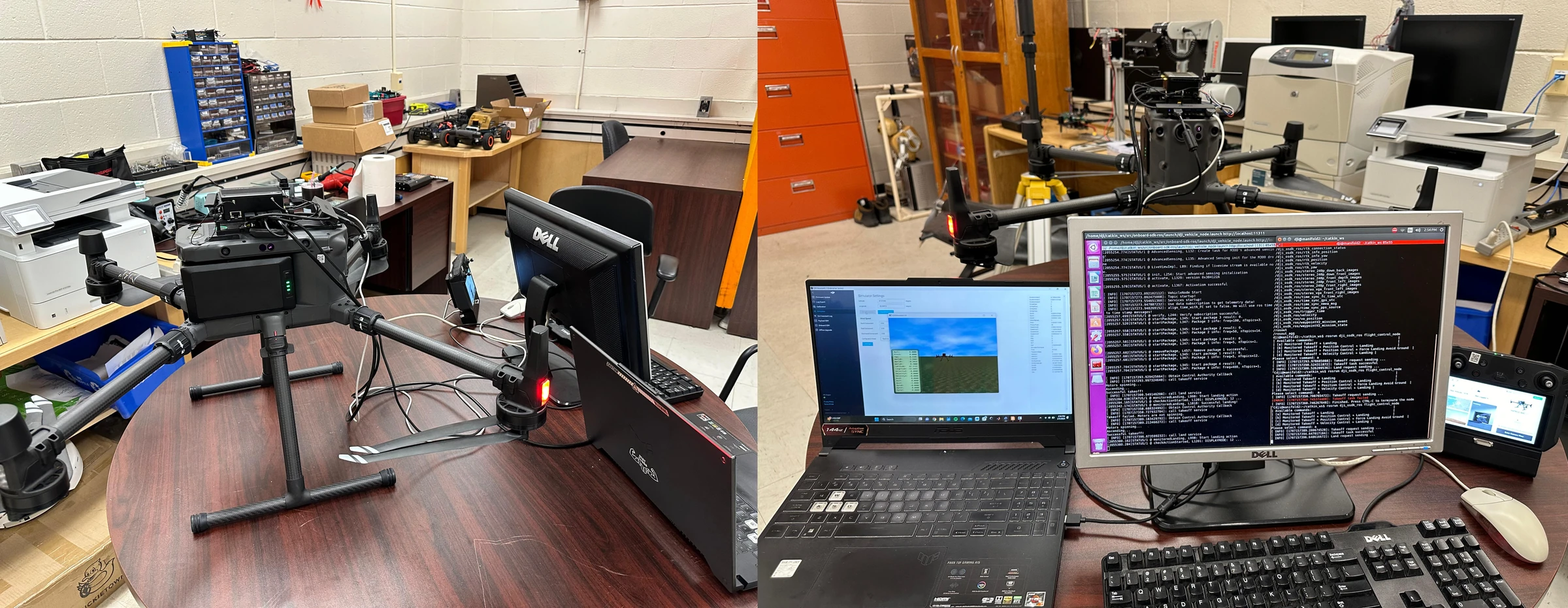 Simulator and ROS control software running at the research workstation
