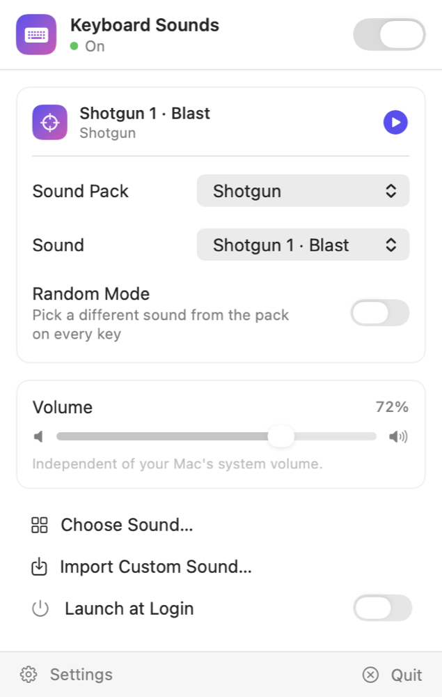 ShotGun Keyboard menu bar panel